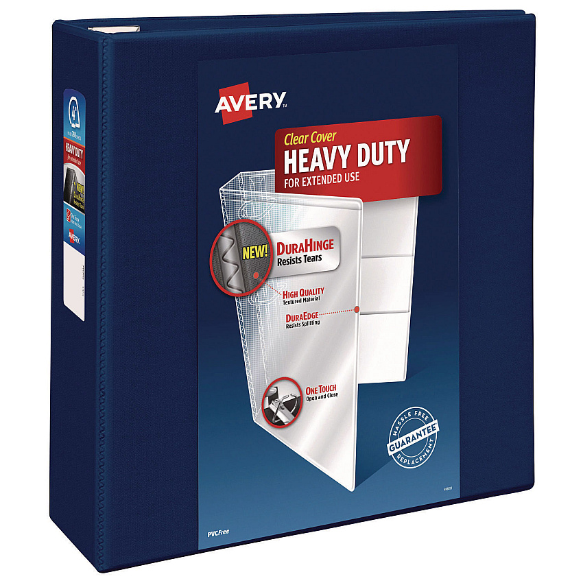 Avery Heavy-Duty View Binder with DuraHinge and Locking One Touch EZD Rings, 3 Rings, 4" Capacity, 11 x 8.5, Navy Blue (79804)
