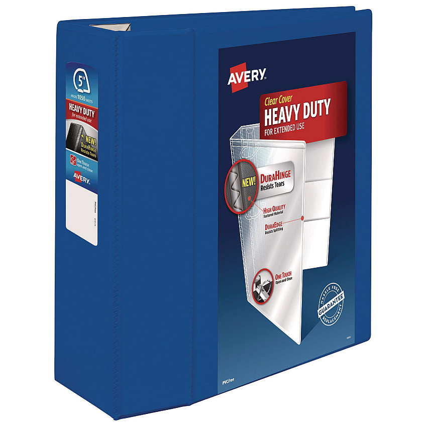Avery Heavy-Duty View Binder with DuraHinge and Locking One Touch EZD Rings, 3 Rings, 5" Capacity, 11 x 8.5, Pacific Blue (79817)