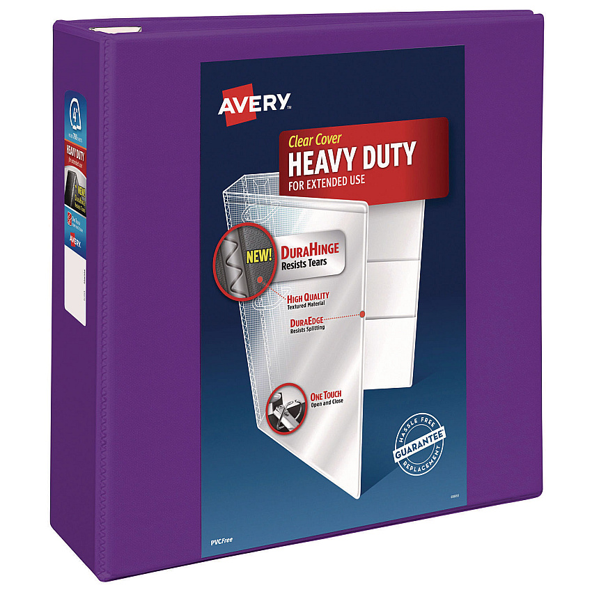 Avery Heavy-Duty View Binder with DuraHinge and Locking One Touch EZD Rings, 3 Rings, 4" Capacity, 11 x 8.5, Purple (79813)