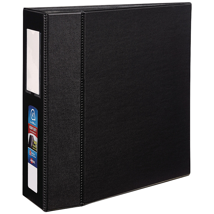 Avery Heavy-Duty Non-View Binder with DuraHinge, Three Locking One Touch EZD Rings and Spine Label, 4" Capacity, 11 x 8.5, Black (79994)