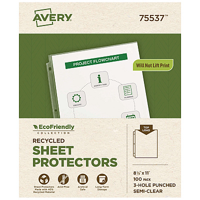 Avery Top-Load Recycled Polypropylene Sheet Protector, Semi-Clear, 100/Box (75537)