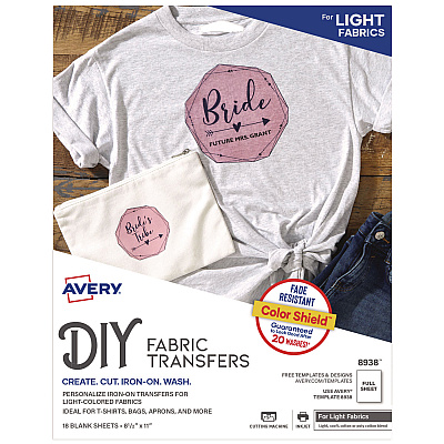 Avery Fabric Transfers, 8.5 x 11, White, 18/Pack (8938)