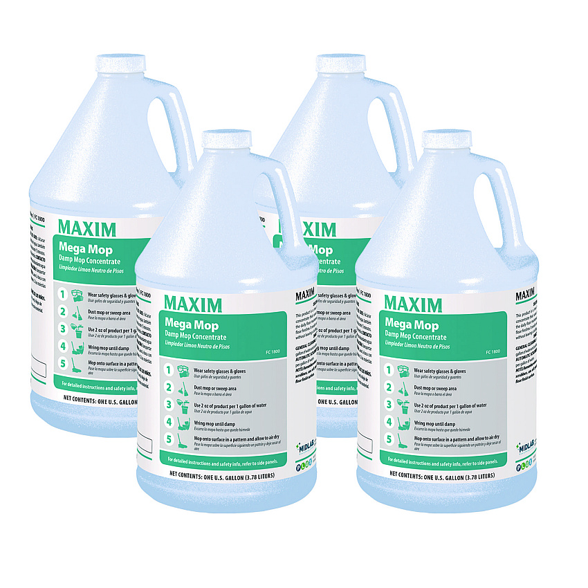 Maxim Mega Mop Damp Mop Concentrate, Lemon Scent, 1 gal Bottle, 4/Carton (18000041)
