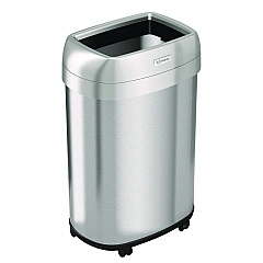 HLS Commercial Open Top Trash Can with Wheels, Oval, 13 gal, Plastic/Stainless Steel, Silver (HLS13STVM)