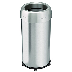 HLS Commercial Open Top Trash Can with Wheels, Round, 16 gal, Plastic/Stainless Steel, Silver (HLS16STRM)