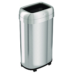 HLS Commercial Open Top Trash Can with Wheels, Oval, 16 gal, Plastic/Stainless Steel, Silver (HLS16STVM)