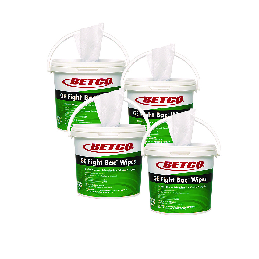 Betco GE Fight Bac Disinfecting Wipes, 5.5 x 7, Fresh Scent, 500/Bucket, 4 Buckets/Carton (392F100CT)