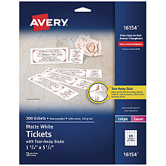 Avery 16154 Printable Tickets with Tear-Away Stubs
