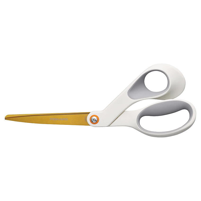 Fiskars SoftGrip Titanium Scissors, 8" Long, 4" Cut Length, Offset White Handle (1069766)