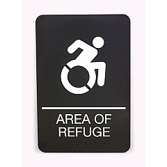 Headline ADA Sign, Area of Refuge, 6 x 9, Black Face, White Graphics (7784)