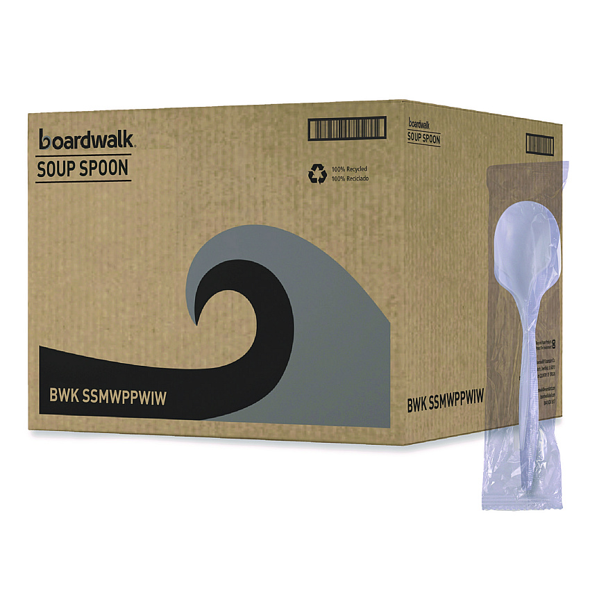Boardwalk Mediumweight Wrapped Polypropylene Cutlery, Soup Spoon, White, 1,000/Carton (BWKSSMWPPWIW)