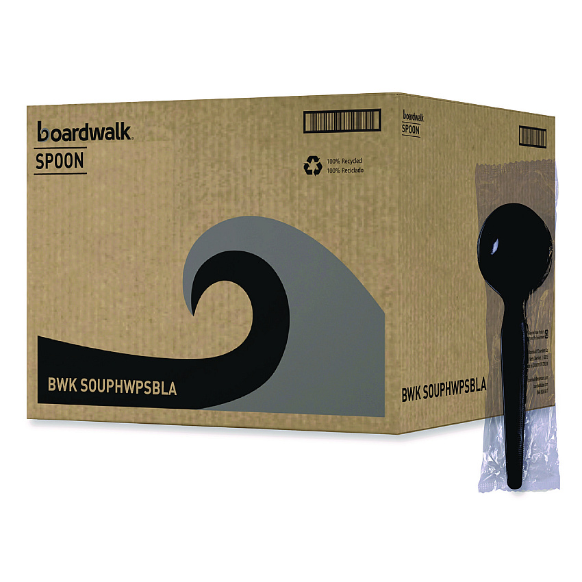 Boardwalk Heavyweight Polystyrene Cutlery, Soup Spoon, Black, 1000/Carton (BWKSOUPHWPSBLA)