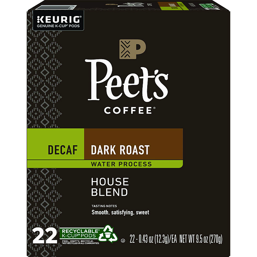 Peet's Coffee & Tea House Blend Decaf  K-Cups, 22/Box (6544)