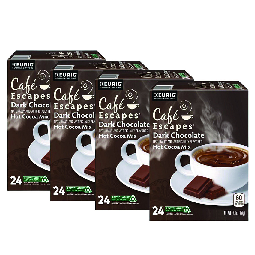 Cafe Escapes Dark Chocolate Hot Cocoa K-Cups, 24/Box, 4 Box/Carton (6802CT)