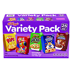 Kellogg's Cereal Assortment Pack, Assorted Flavors, Single Serve Box, 25/Carton (22002287)