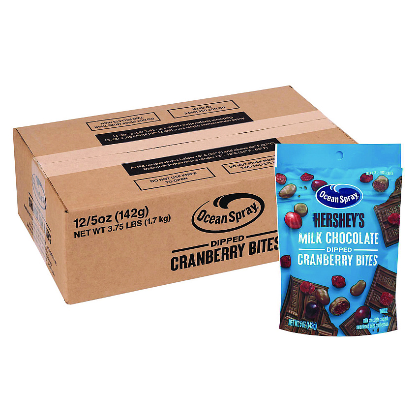 Ocean Spray Milk Chocolate Dipped Cranberry Bites, Cranberry/Chocolate, 5 oz Bag, 12/Carton (22002299)
