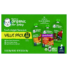 Gerber Organic 2nd Foods Baby Food Pouches, Assorted Flavors, 3.5 oz Pouch, 12/Carton (22002367)