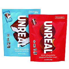 UNREAL Dark Chocolate Coconut Minis and PB Cups Variety, 11.1 oz Bag (Dk Chocolate Coconut), 10.05 oz Bag (Dk Chocolate PB), 2/CT (60003006)