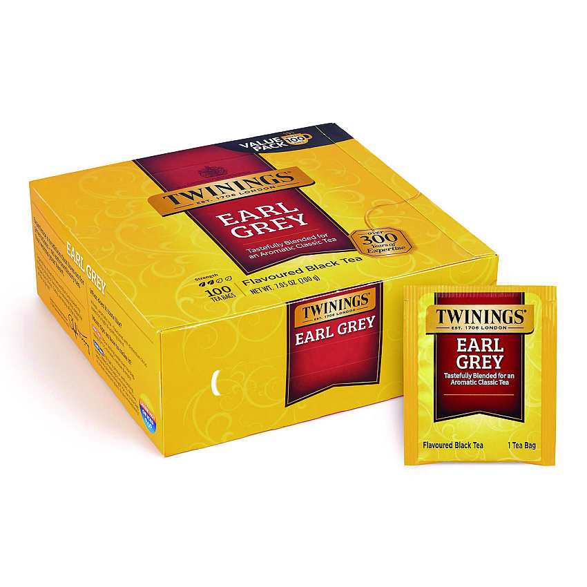 TWININGS Tea Bags, Earl Grey, Individually Wrapped, 100/Carton (22002386)