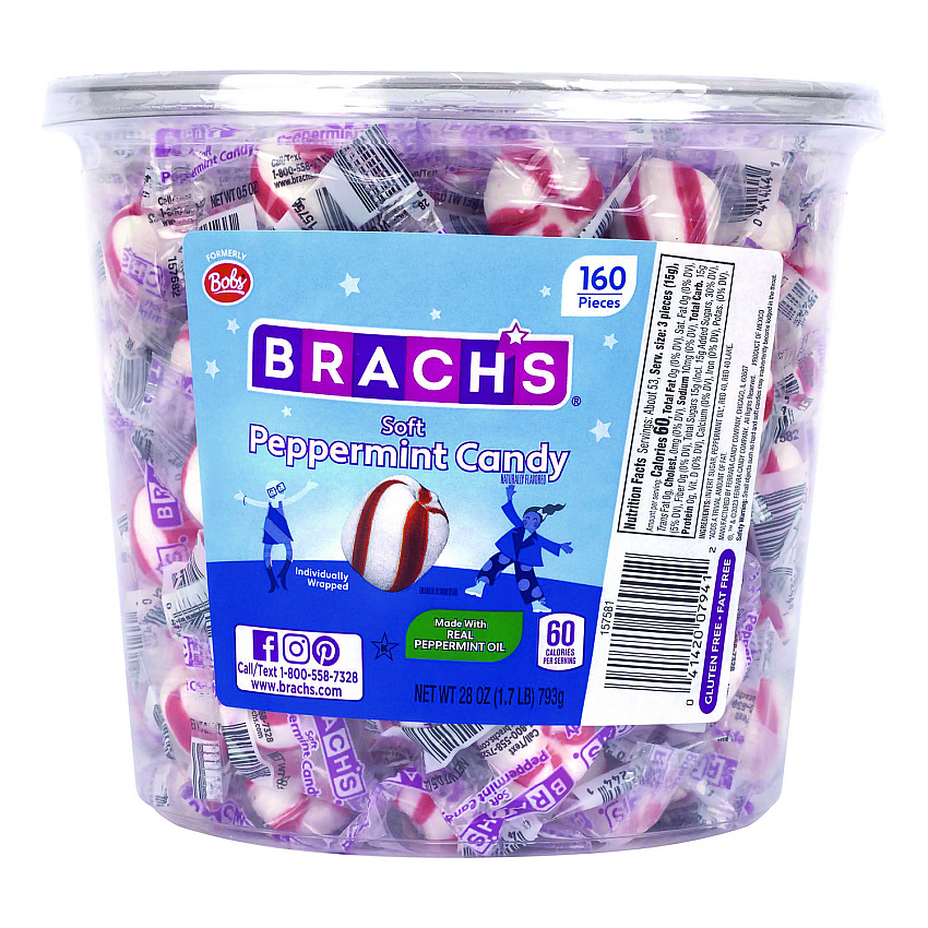 Ferrara Bobs Sweet Stripes Soft Candy, Peppermint, 28 oz Tub (20902493)