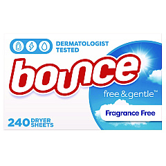 Bounce free and gentle Dryer Sheets, Fragrance Free, 240 Sheets/Box, 4 Boxes/Carton (55312)