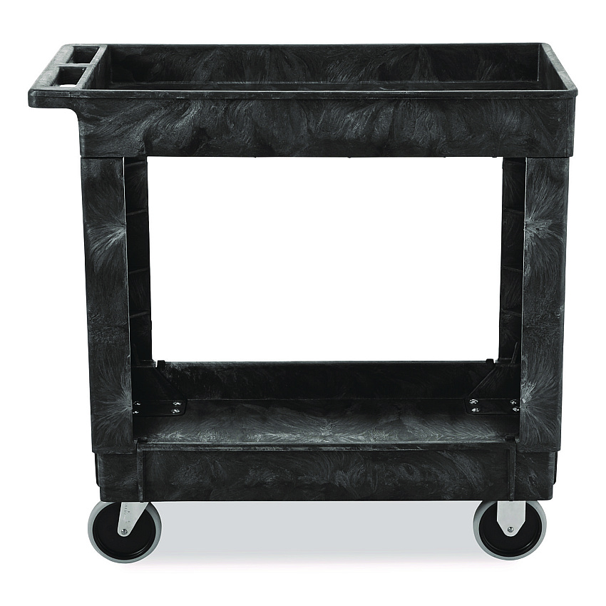 Rubbermaid Commercial Service/Utility Cart, Two-Shelf, 34.13w x 17.38d x 32.38h, Black (9T6600BLA)