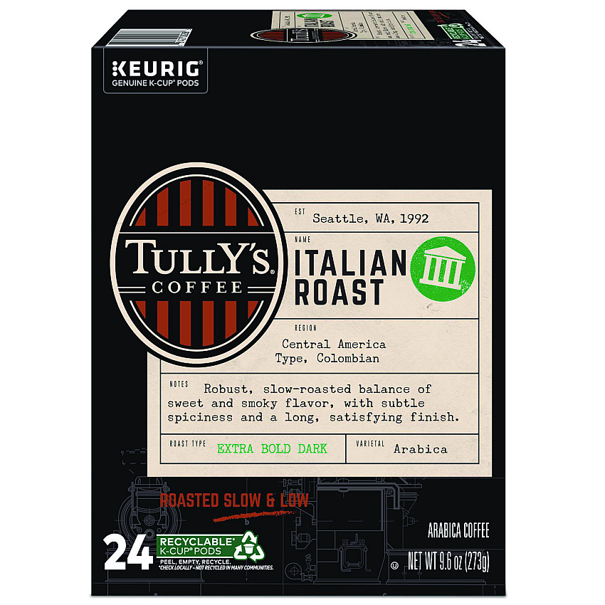 Tully's Coffee Italian Roast Coffee K-Cups, 24/Box (193019)