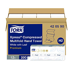 Tork Xpress Compressed Multifold Hand Towels, 1-Ply, 8.3 x 9.45, White, 200/Pack, 12 Packs/Carton (420590)