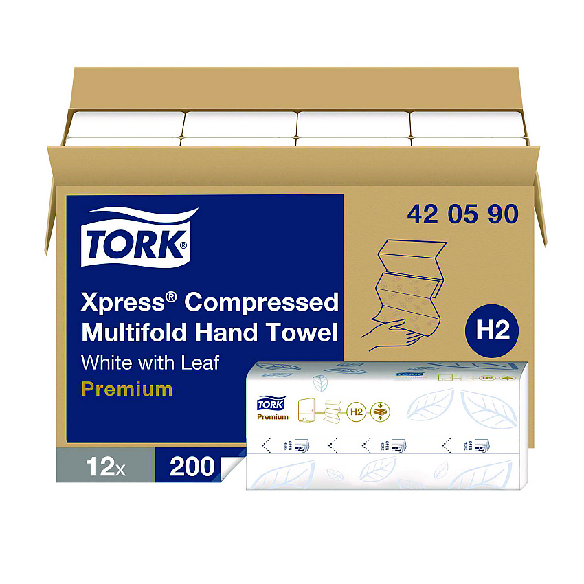 Tork Xpress Compressed Multifold Hand Towels, 1-Ply, 8.3 x 9.45, White, 200/Pack, 12 Packs/Carton (420590)