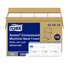 Tork Xpress Compressed Multifold Hand Towels, 1-Ply, 8.3 x 9.25, White, 250/Pack, 12 Packs/Carton (424834)