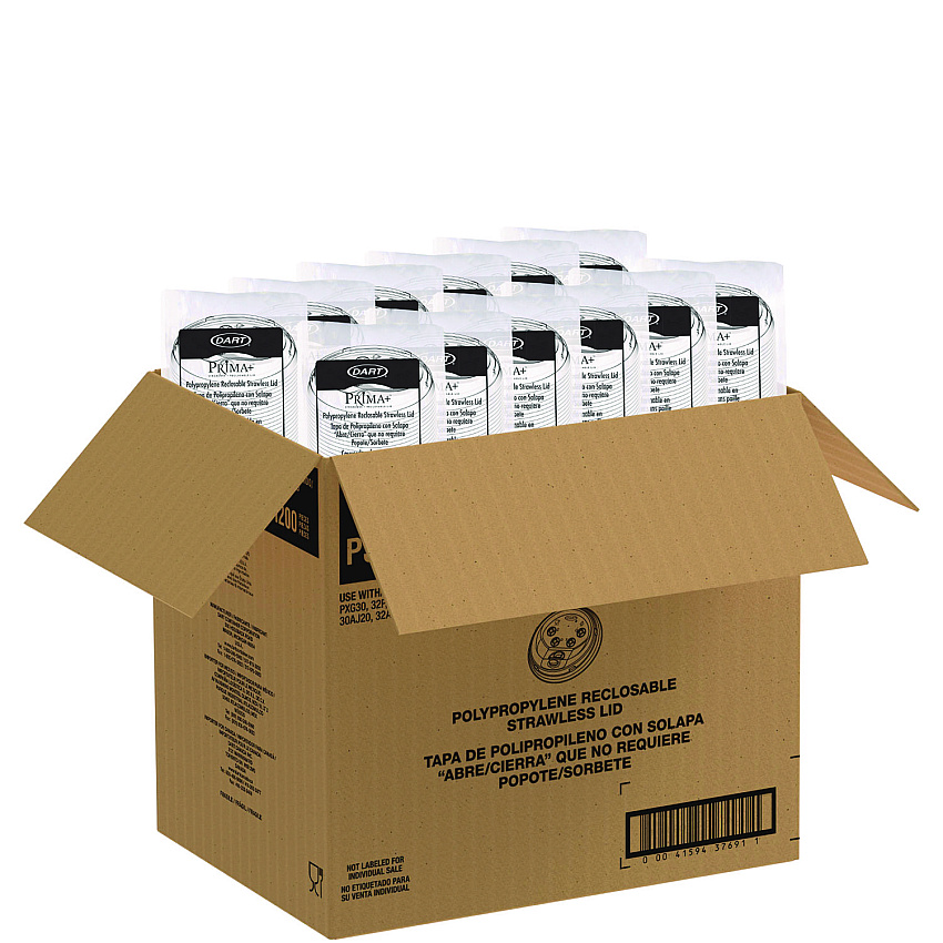 Dart Prima Strawless Plastic Lids, Fits 30 oz to 32 oz Cold Cups, Clear, 100 Lids/Sleeve, 12 Sleeves/Carton (P3032RSL)