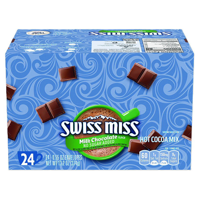 Swiss Miss Hot Cocoa Mix, No Sugar Added, 24 Packets/Box (55584)