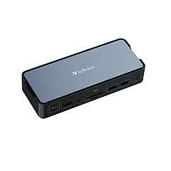 Compatible Verbatim USB-C Pro Docking Station 15-in-1, Audio/DisplayPort/HDMI/Micro SD/RJ45/SD/USB-A/USB-C, Gray (32171)