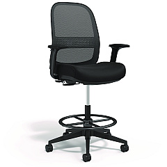 Alera Kempton Fabric Mesh Task Stool, Supports Up to 275 lb, 26.57 to 33.62 Seat Height, Black Seat, Black Back, Black Base (ALEKP46BME17)