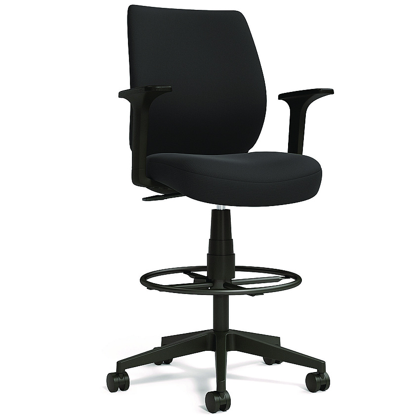 Alera Wessex Drafting Stool, Fabric, Supports Up to 275 lb, 27.95 to 33.66 Seat Height, Black Seat, Black Back, Black Base (ALEWX4614)