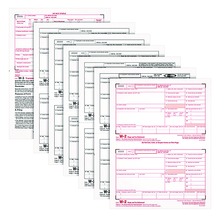 TOPS W-2 Tax Forms, Six-Part Carbonless, 5.5 x 8.5, 2/Page, (50) W-2s and (1) W-3 (22991)