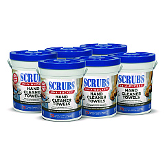 SCRUBS Hand Cleaner Towels, 10 x 12, Citrus, Blue/White, 72/Bucket, 6 Buckets/Carton (42272CT)
