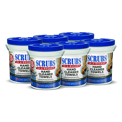 SCRUBS Hand Cleaner Towels, 10 x 12, Citrus, Blue/White, 72/Bucket, 6 Buckets/Carton (42272CT)