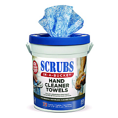 SCRUBS Hand Cleaner Towels, Cloth, 10 x 12, Citrus, Blue/White, 72/Bucket (42272EA)