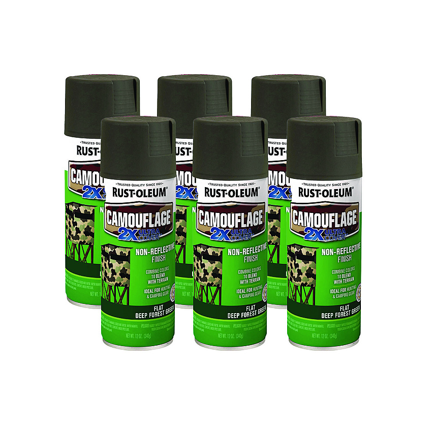 Rust-Oleum Camouflage Spray Paint, Flat Deep Forest Green, 12 oz Aerosol Can, 6/Carton (279175CT)