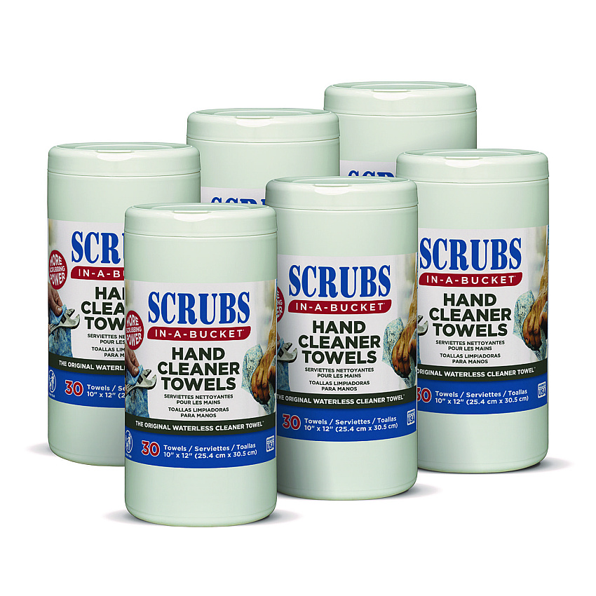 SCRUBS Hand Cleaner Towels, 10 x 12, Citrus, Blue/White, 30/Canister (42230CT)