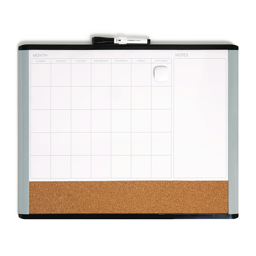 U Brands 3N1 Magnetic Mod Dry Erase Board, 20 x 16, White Surface, Gray/Black Frame (388U0001)