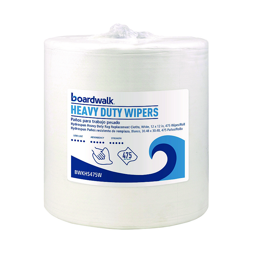 Boardwalk Hydrospun Wipers, Heavy Duty, 12 x 12, White, 475/Roll (BWKHS475W)