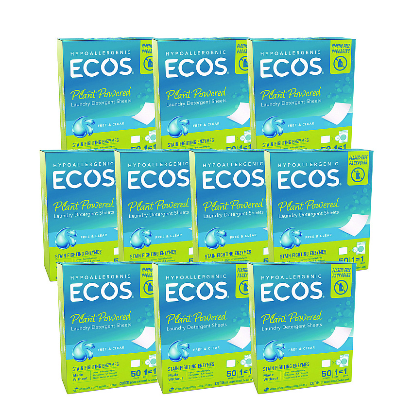 ECOS PRO Liquidless Laundry Detergent Sheets, Free and Clear, 50 Sheets/Pack, 10 Packs/Carton (953710CT)