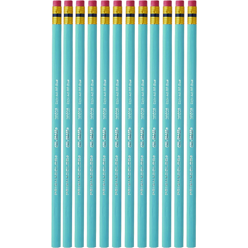 Prismacolor Col-Erase Pencil with Eraser, 0.7 mm, 2B (#1), Non-Photo Blue Lead, Non-Photo Blue Barrel, Dozen (20028)