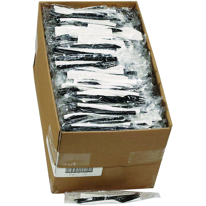 Pactiv Gardenware Cutlery, Individually Wrapped, Fork, Knife, Napkin, Black, 500/Carton (GKFKNECH)