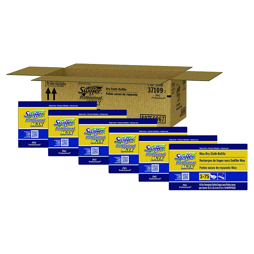 Swiffer Max/XL Dry Refill Cloths, 17 7/8 x 10, White, 16/Box, 6 Boxes/Carton (37109)