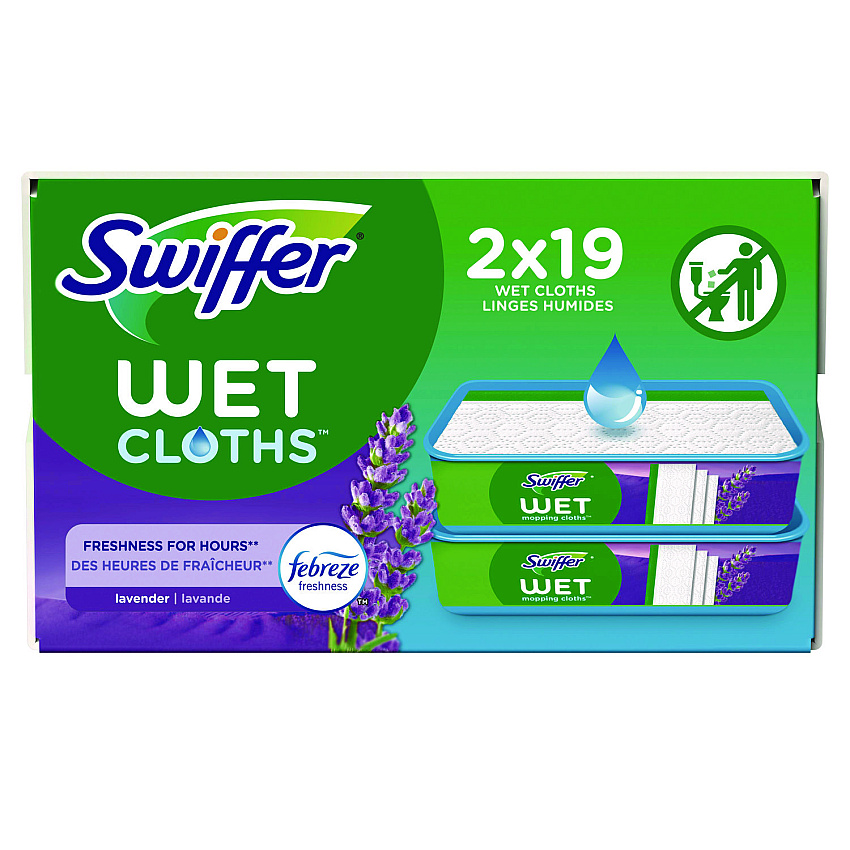 Swiffer Sweeper TRAP + LOCK Wet Mop Cloth, 8 x 10, White, Lavender Scent, 38/Pack (00743)