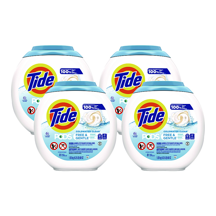 Tide Pods, Unscented, 81 Pods/Tub, 4 Tubs Carton (91798)