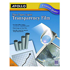Apollo Plain Paper Transparency Film, 8.5 x 11, Black on Clear, 100/Box (PP100C)